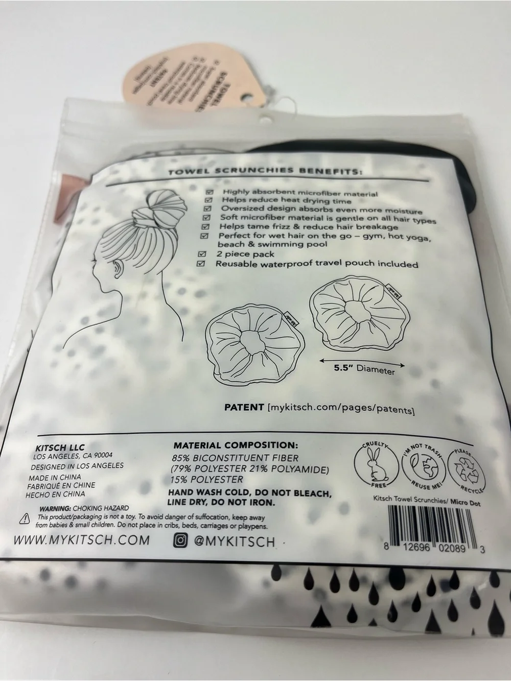 Kitsch White Polka Dot Hair Towel Scrunchies - Set
